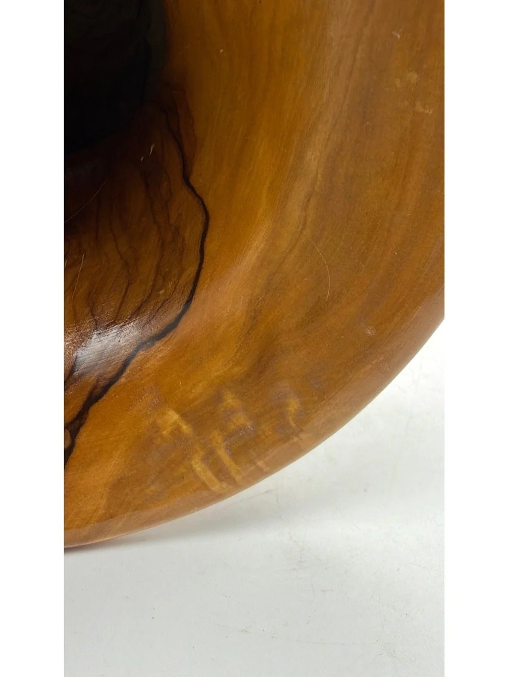 Vintage turned olive wood vase. Rustic and hand crafted.